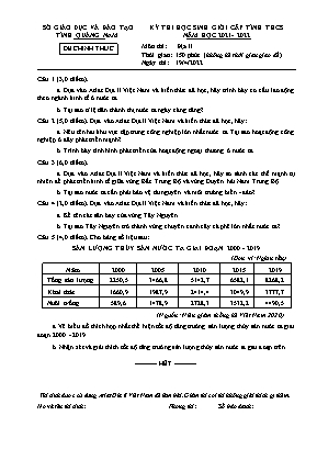 Kỳ thi học sinh giỏi cấp tỉnh THCS môn Địa lí - Năm học 2021-2022 - Sở GD&ĐT Quảng Nam (Có hướng dẫn chấm)